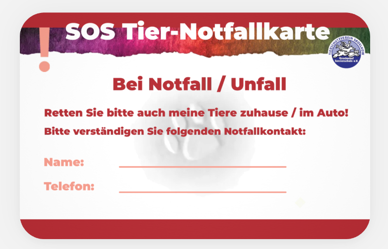 Tier-Notfallkarte für die Geldbörse 📌🐾